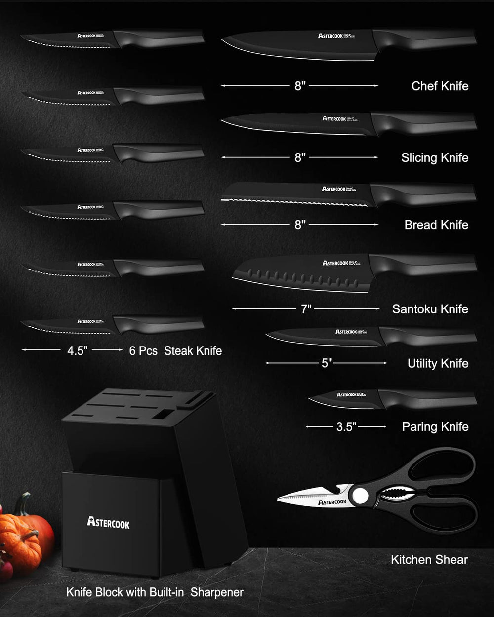 Astercook couteau de chef 20cm gros plan lame tranchante pour coupes précises
