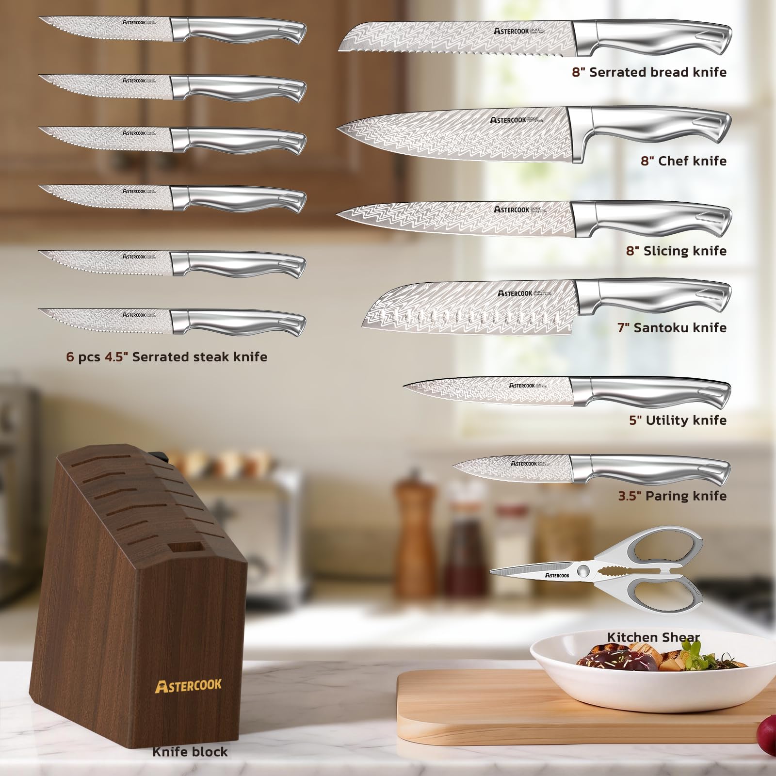 Astercook couteau en usage découpant légumes, confort et coupe nette garantis