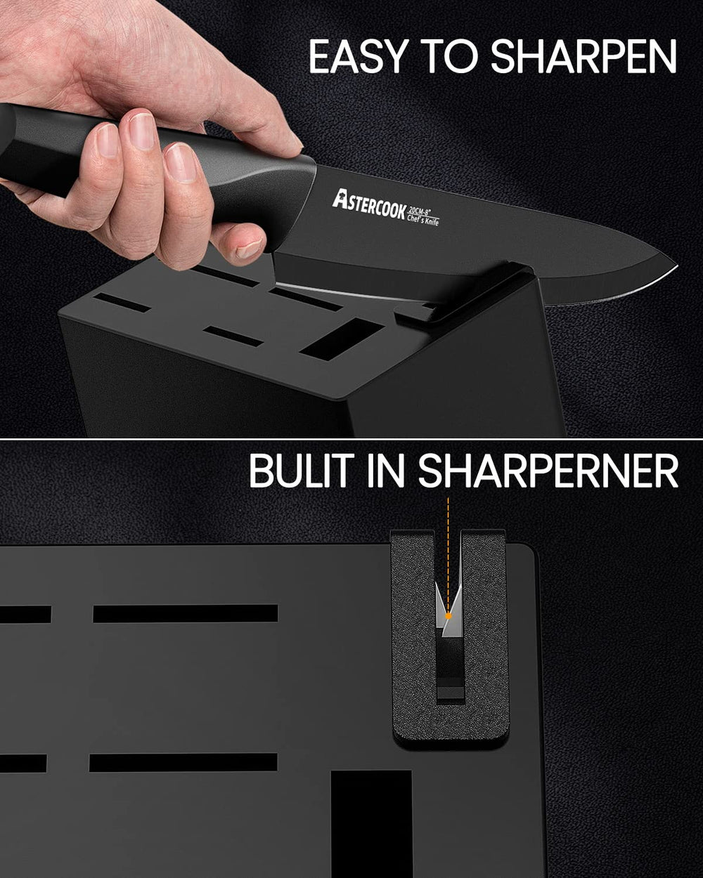 Astercook couteaux à steak présentés sur planche pour service et tranchage net