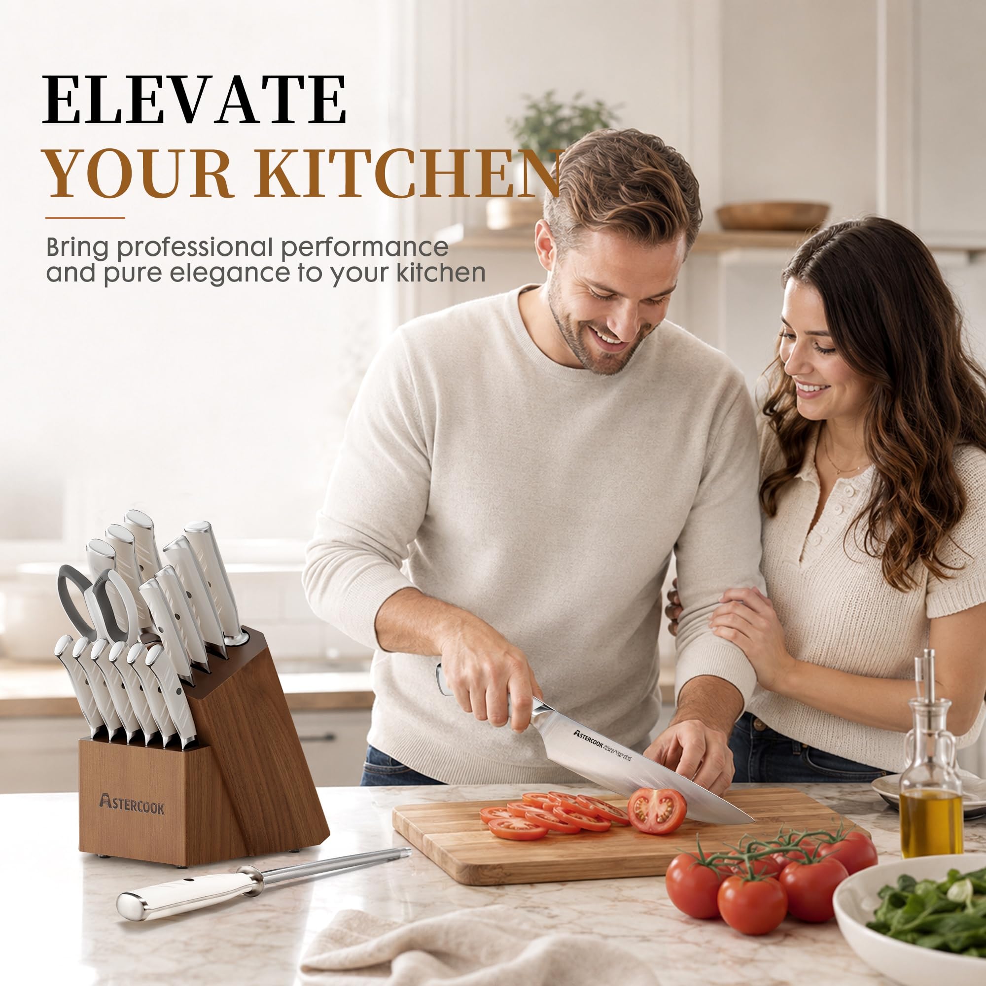 Astercook couteaux en usage pour couper légumes, précision et efficacité