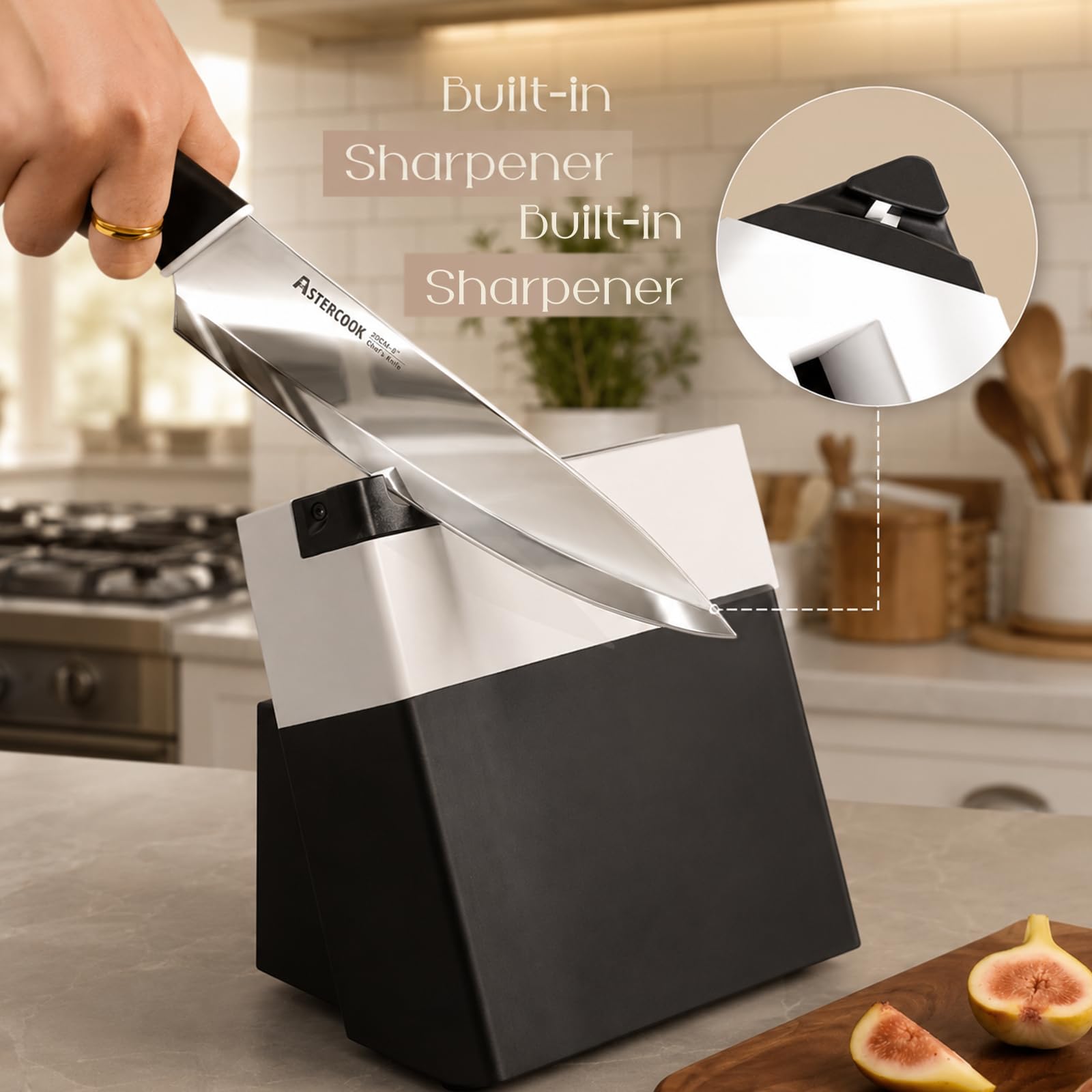 Astercook couteaux en action coupant des légumes pour gain de temps
