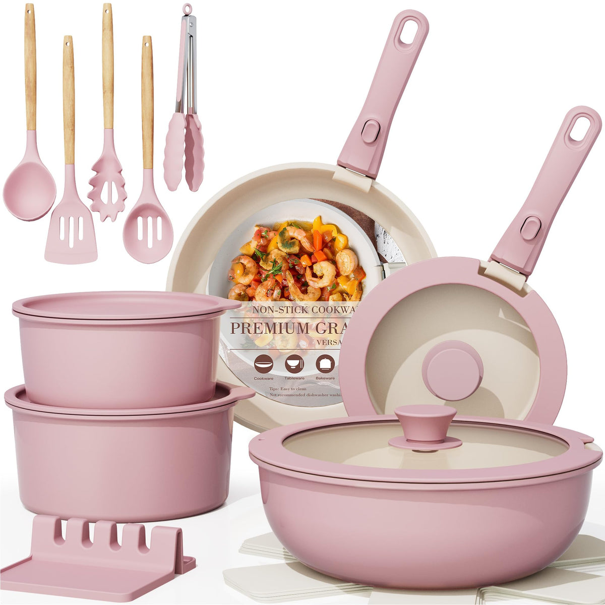 Astercook ensemble 21 pièces face avant, design rose et praticité