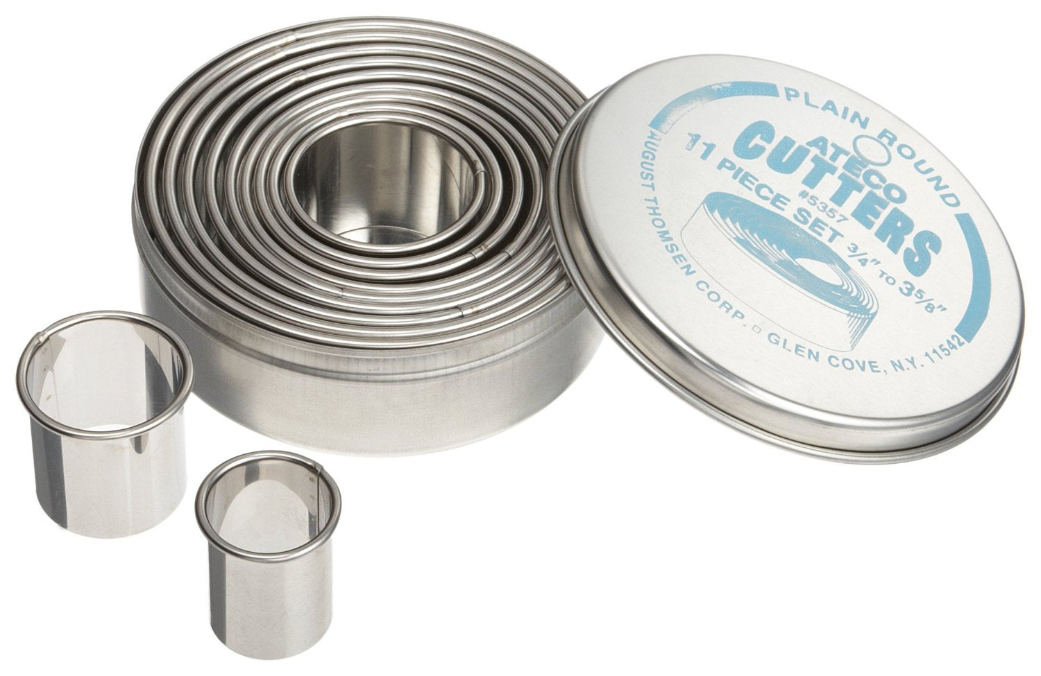 Ateco ensemble 11 emporte-pièces ronds avec boîte métallique pour rangement organisé