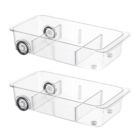 Attelite vue avant du pack de deux bacs pour organisation frigo bénéfice gain d'espace