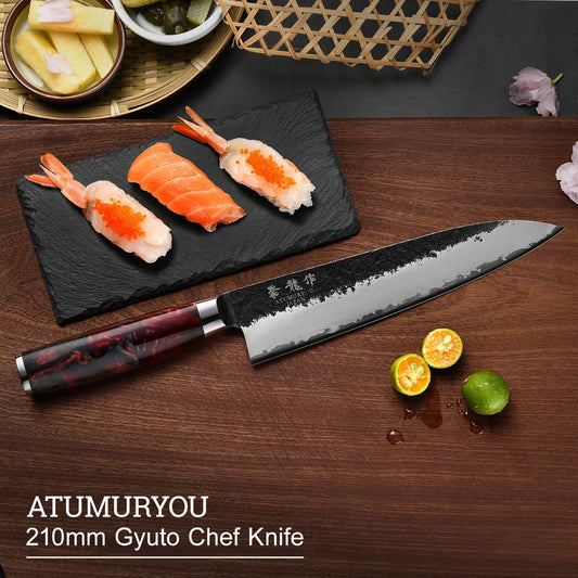 Atumuryou gros plan du tranchant VG-10 illustrant précision de coupe