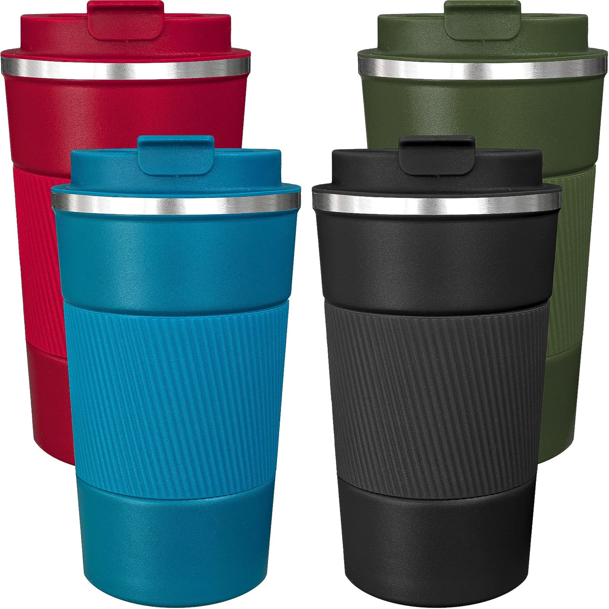 ATZNZIK pack de 4 gobelets multicolores montrant la face avant et couvercles, pratique pour la famille