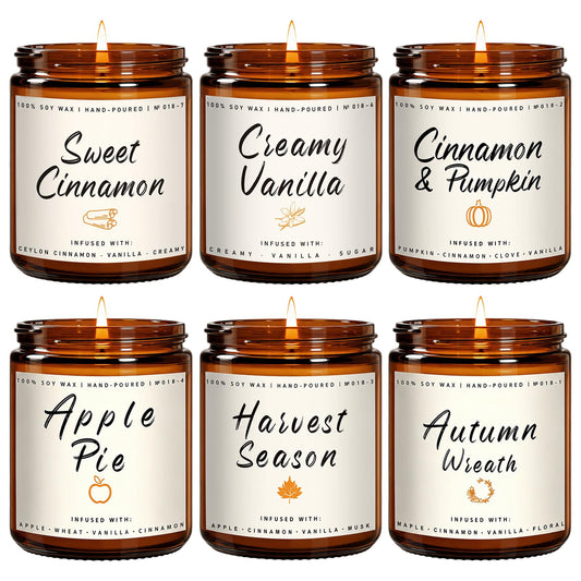 Auelife coffret de six bougies d'automne dans leur emballage, idéal pour offrir