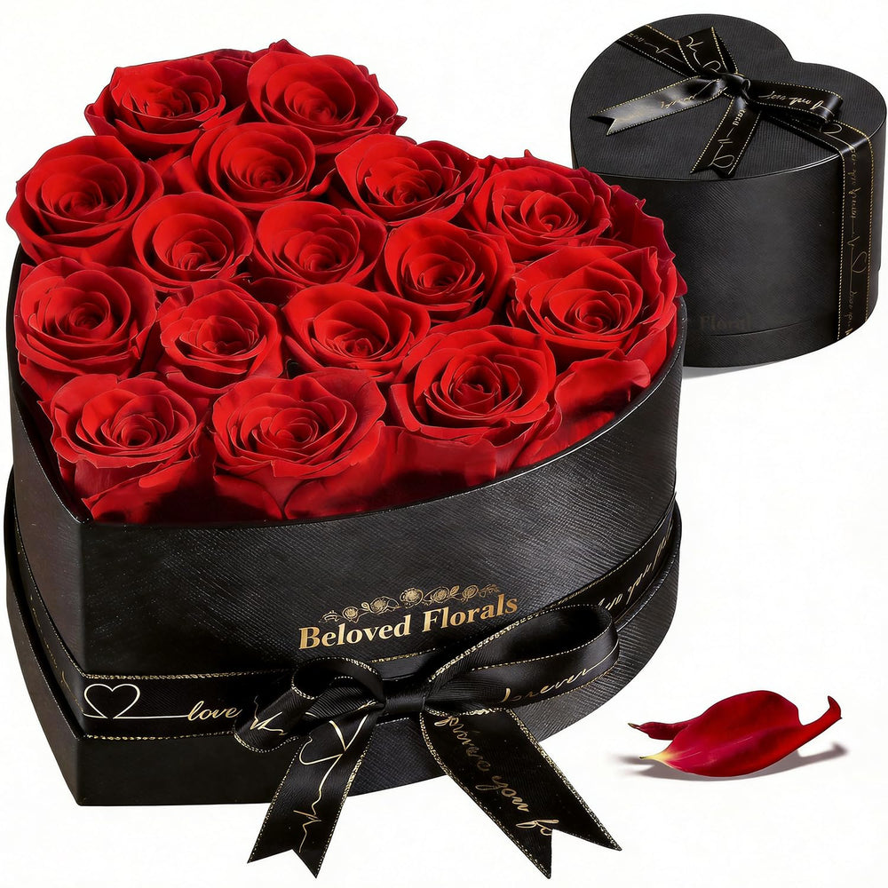 Auoasl boîte ouverte montrant 16 roses préservées, cadeau élégant