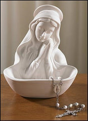 Autom statuette Vierge gros plan visage et finition brillante, belle présentoir chapelet
