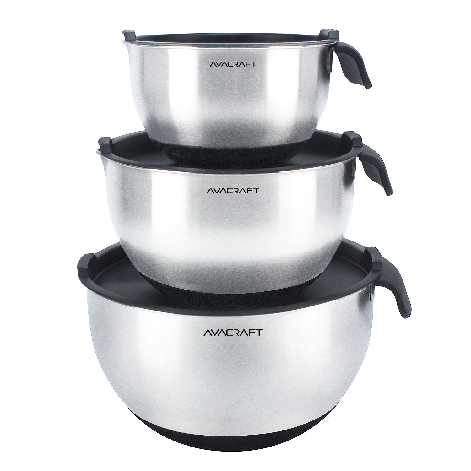 AVACRAFT ensemble de trois bols inox 18/10 vue de face, polyvalence en cuisine
