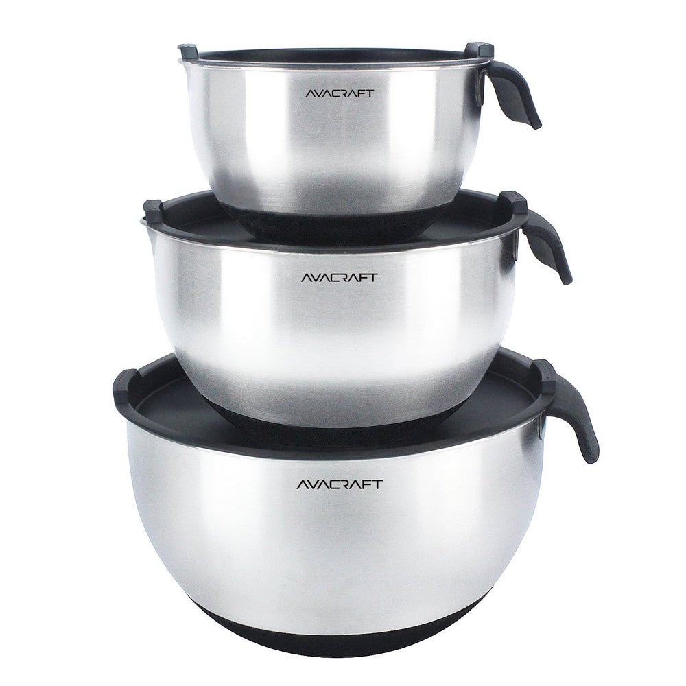 AVACRAFT ensemble de trois bols inox 18/10 vue de face, polyvalence en cuisine