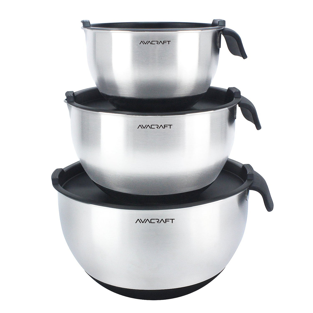 AVACRAFT ensemble de trois bols inox 18/10 vue de face, polyvalence en cuisine