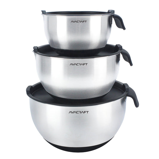 AVACRAFT ensemble de trois bols inox 18/10 vue de face, polyvalence en cuisine