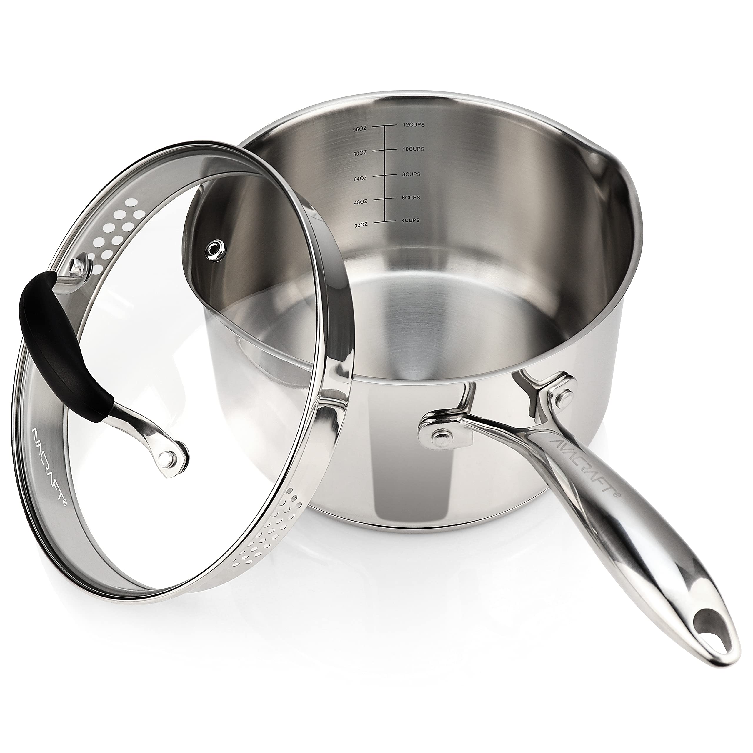 AVACRAFT casserole face avant montrant finition miroir et couvercle, élégance pratique