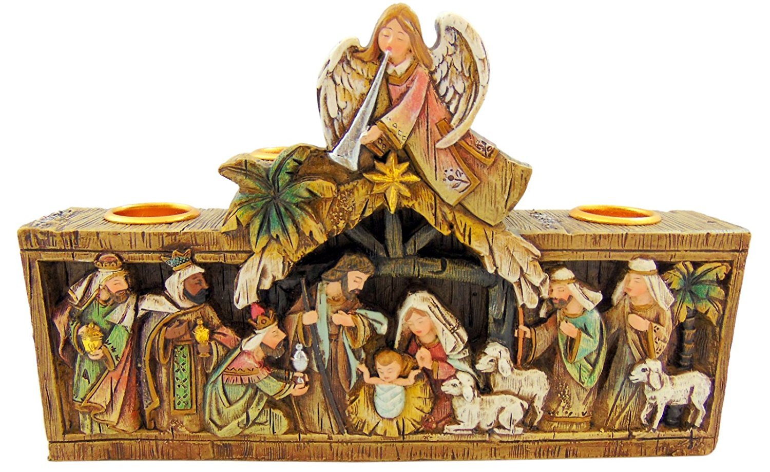 Avalon Gallery porte-bougies face montrant la Nativité et créant une ambiance spirituelle