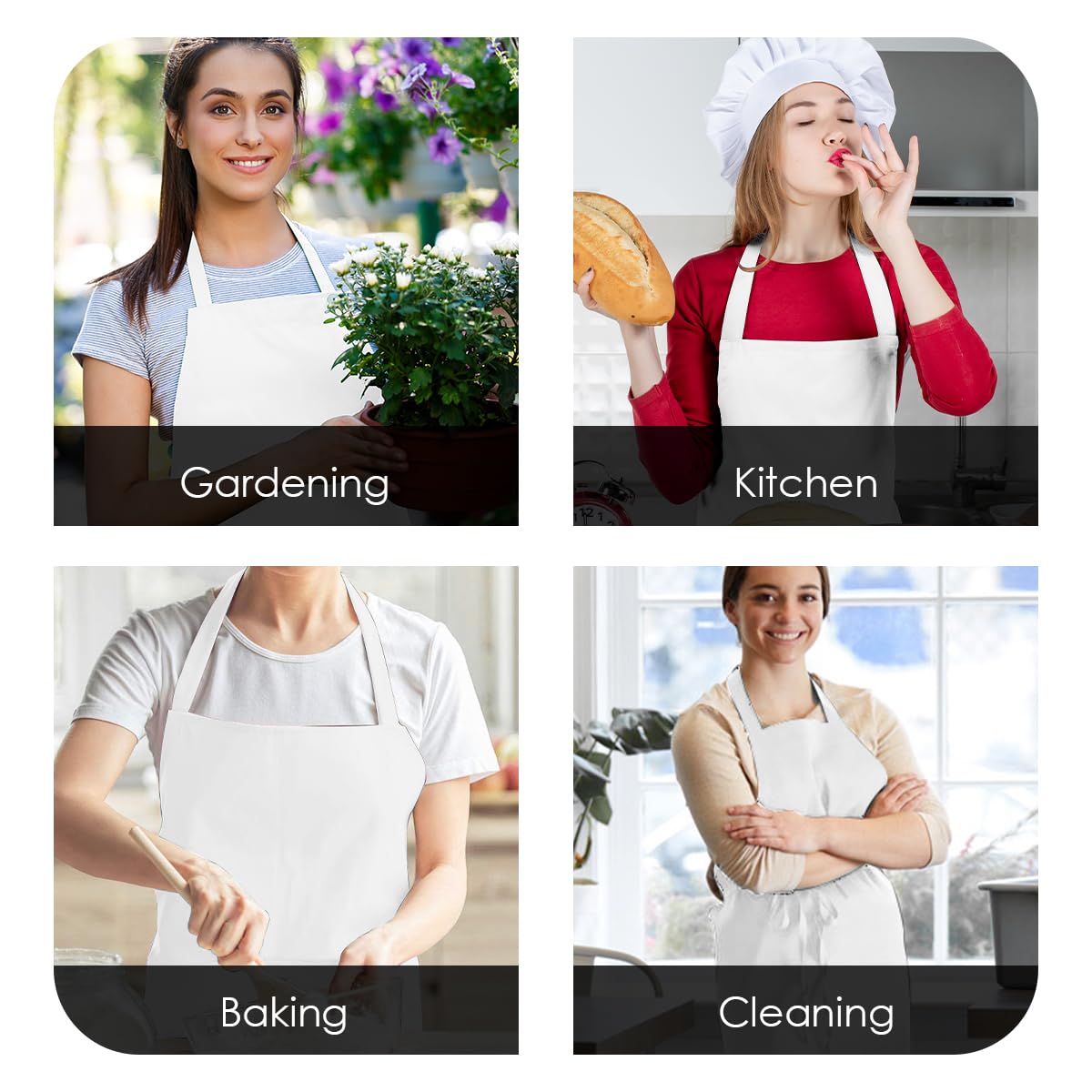 Avalon Kitchen tablier blanc comparaison taille montrant couverture généreuse
