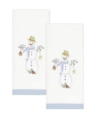 Avanti Linens vue avant de l'ensemble Coastal Snowman montrant l'emballage et la bordure festive