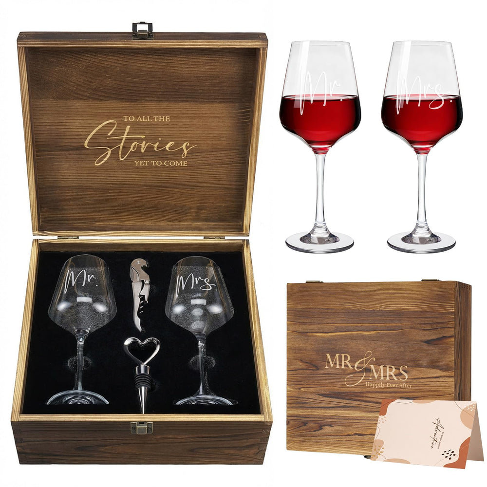 AW BRIDAL coffret face montrant verres Mr & Mrs et boîte cadeau, parfait pour offrir