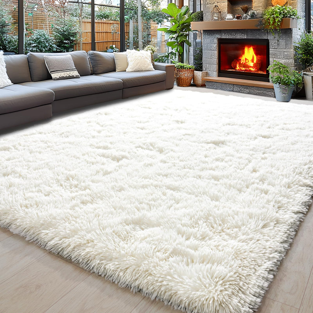 Awaytail vue avant du tapis shaggy crème, apporte confort instantané