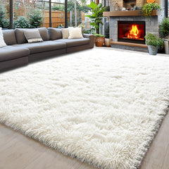 Awaytail vue avant du tapis shaggy crème, apporte confort instantané