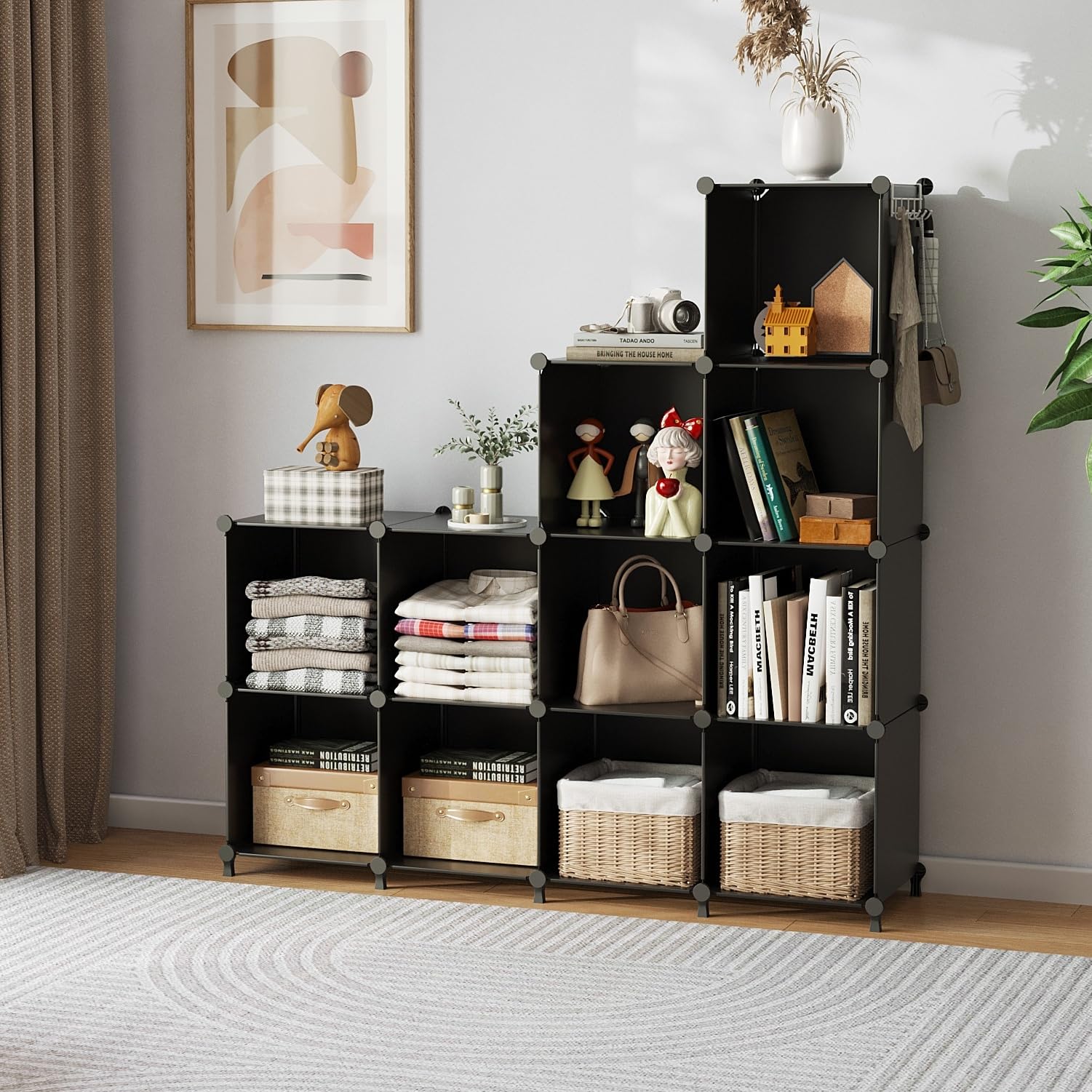 AWTATOS étagère remplie de livres et chaussures, organisation pratique