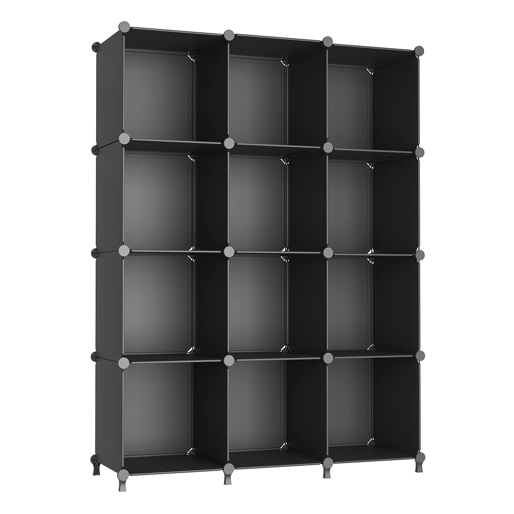 AWTATOS vue de face de l'étagère 12 cubes noir, rangement optimisé