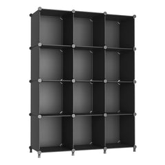 AWTATOS vue de face de l'étagère 12 cubes noir, rangement optimisé