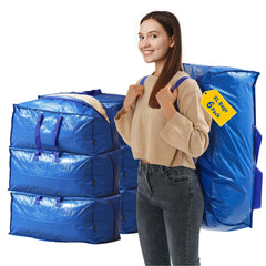 AXIESO vue avant du lot de six sacs bleus, gain de place et uniformité