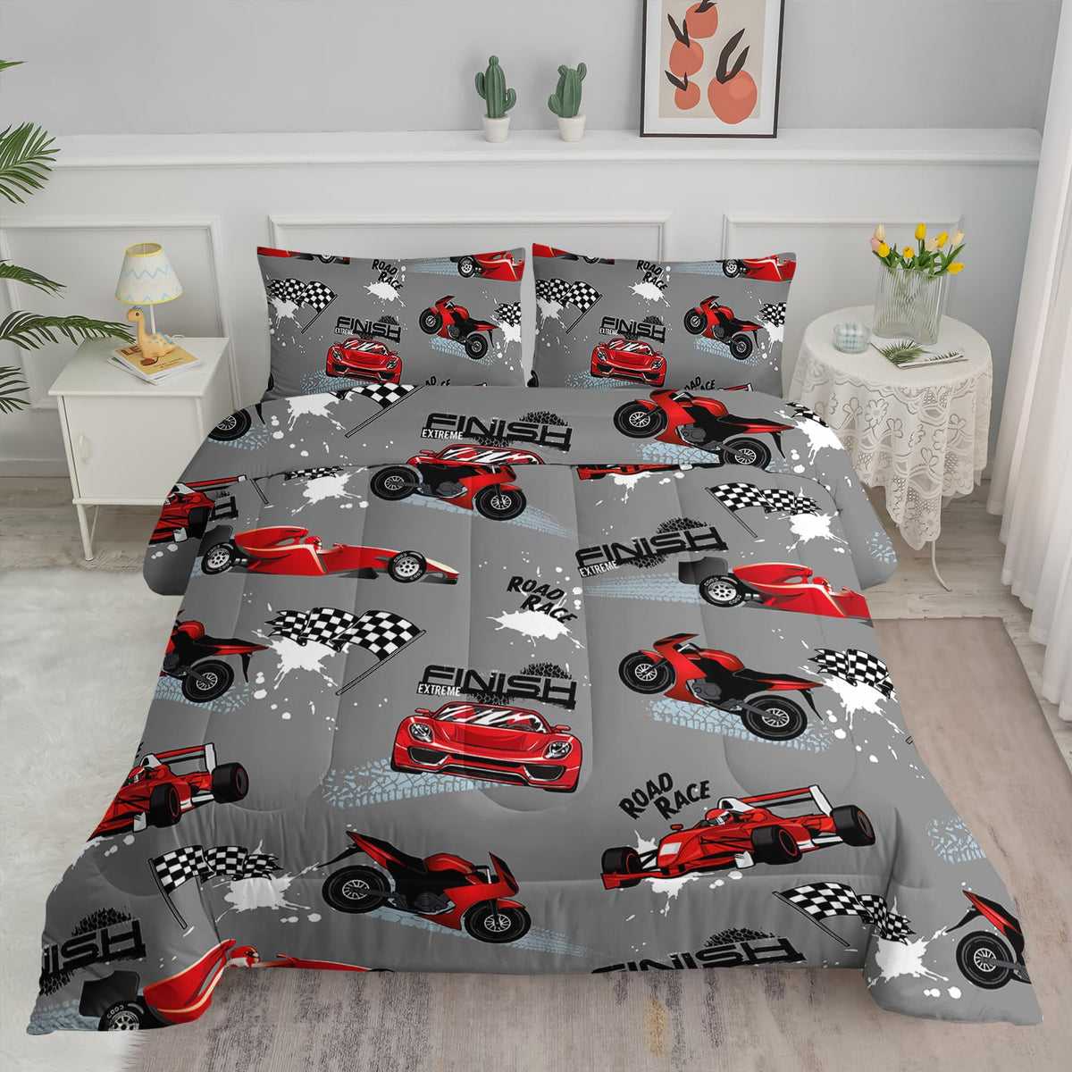 Axolotl couette face avec motif voitures, ajoute couleur et joie à la chambre