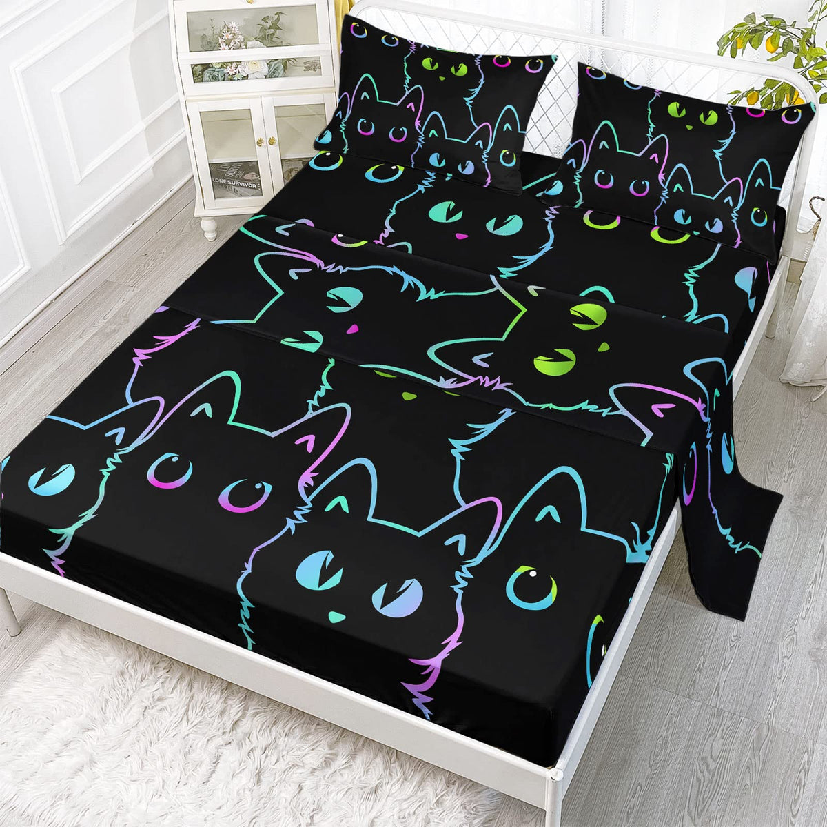 Axolotl parure face avant montrant motif chat kawaii et dégradé, égaye la chambre