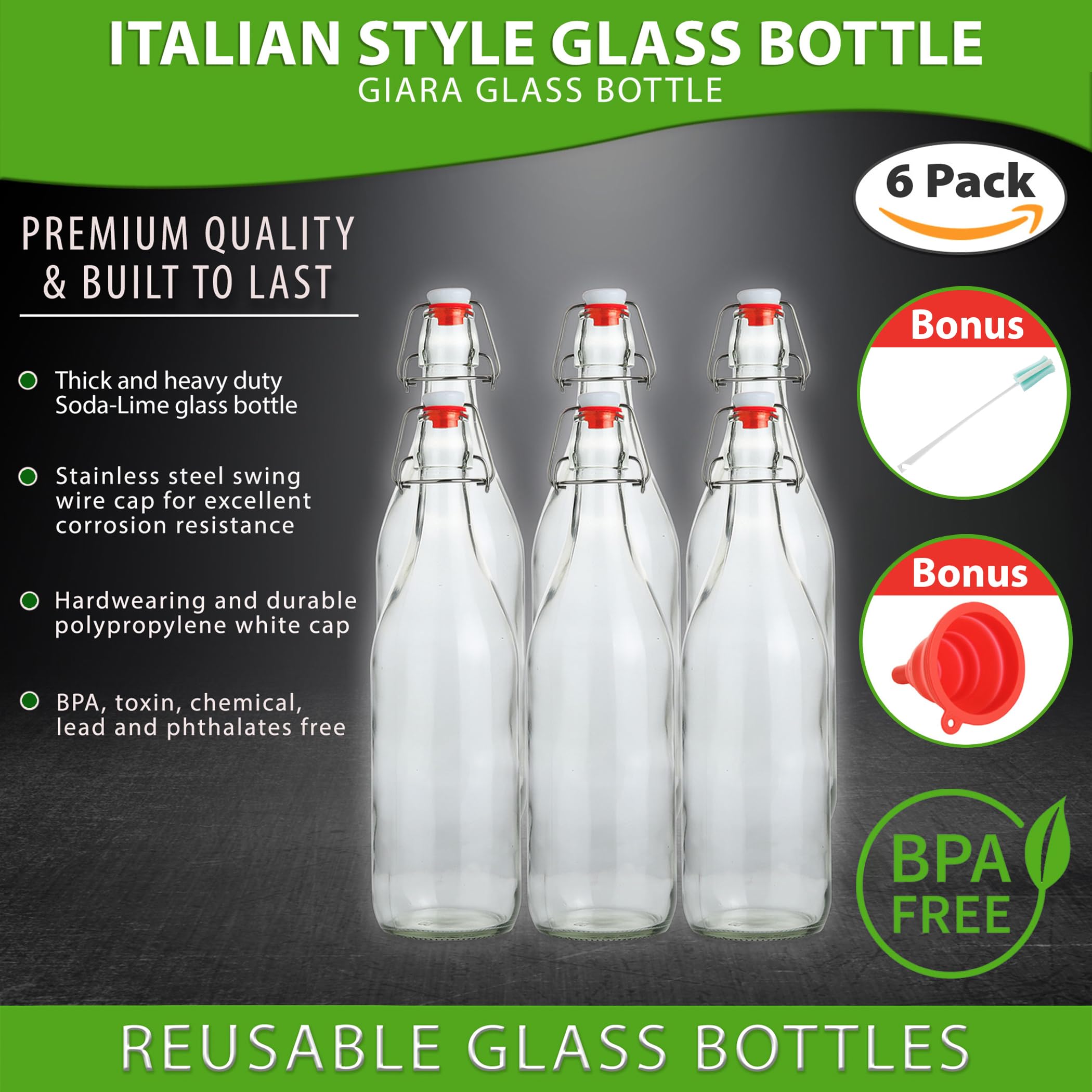 AYL pack de six bouteilles réutilisables prêt à stocker boissons et fermentations