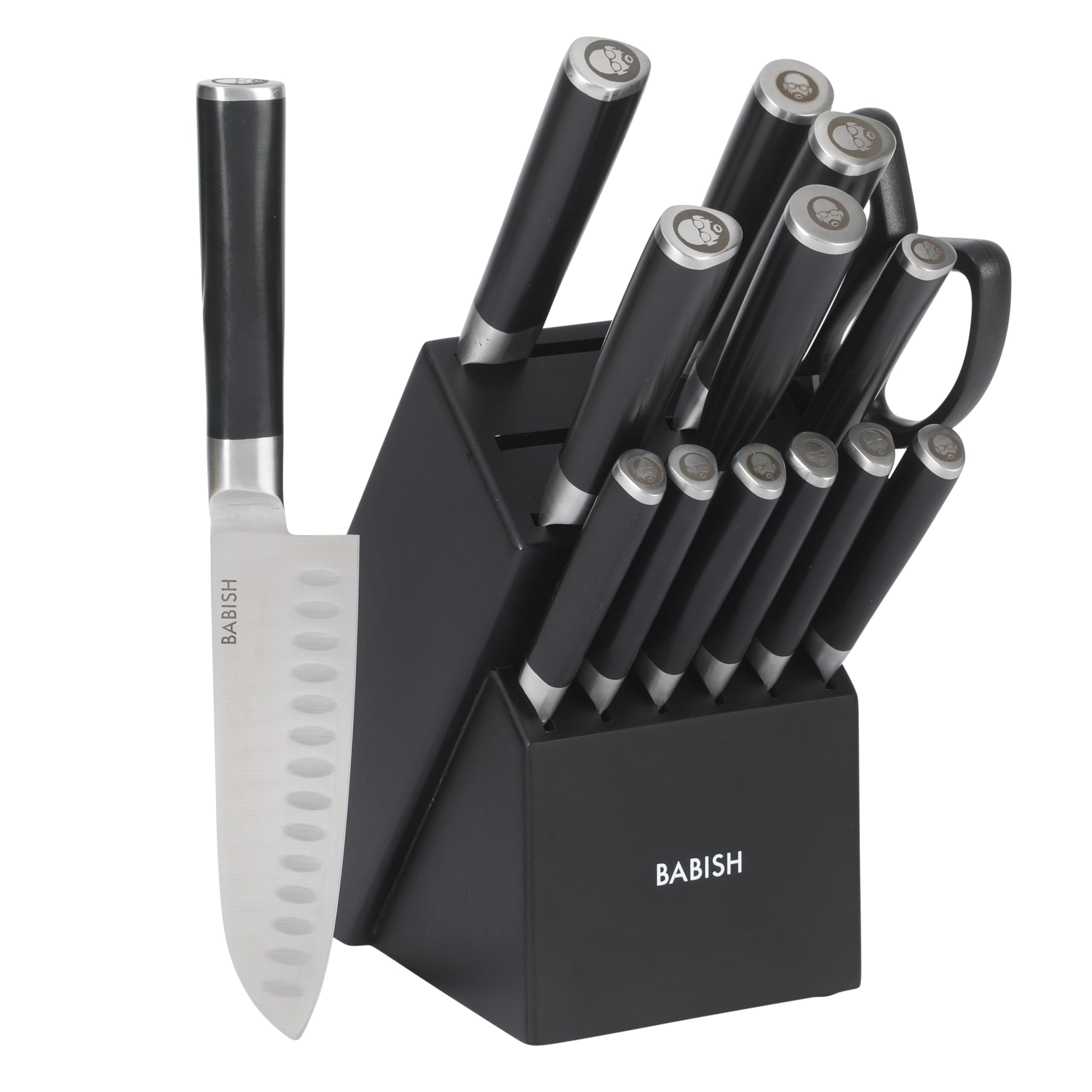 Babish coffret face avant montrant les 15 pièces et bloc noir, rangement sécurisé