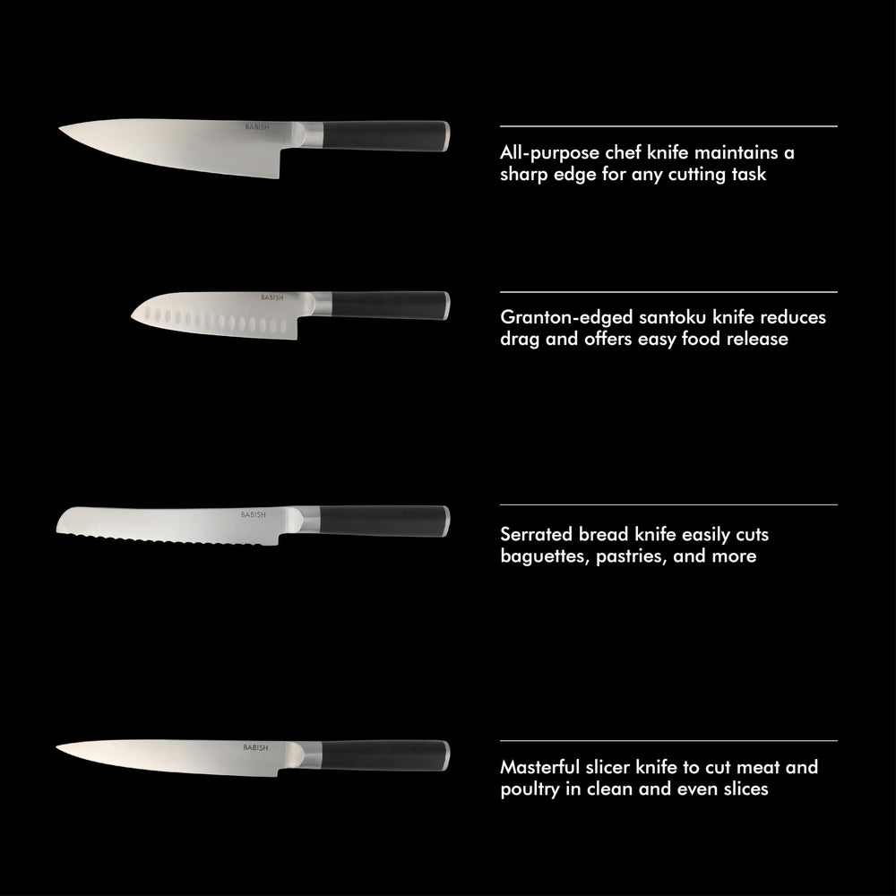 Babish comparaison taille couteau chef et couteau d’office, visualisation des dimensions