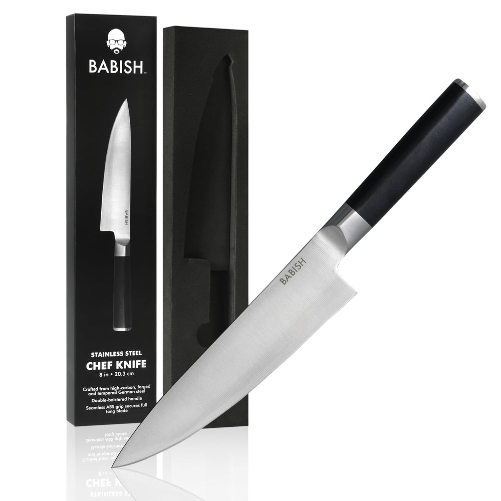 Babish packaging avant montrant couteau et bienfaits durabilité