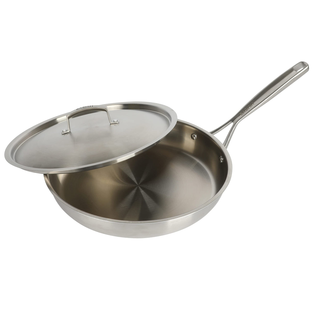 Babish poêle face avec couvercle montrant finition inox et cuisson contrôlée
