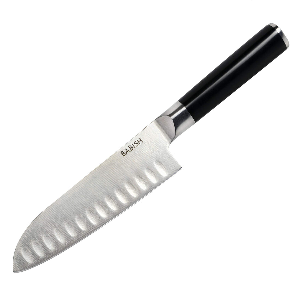 Babish santoku échelle comparative montrant la taille 6,5 pouces et polyvalence