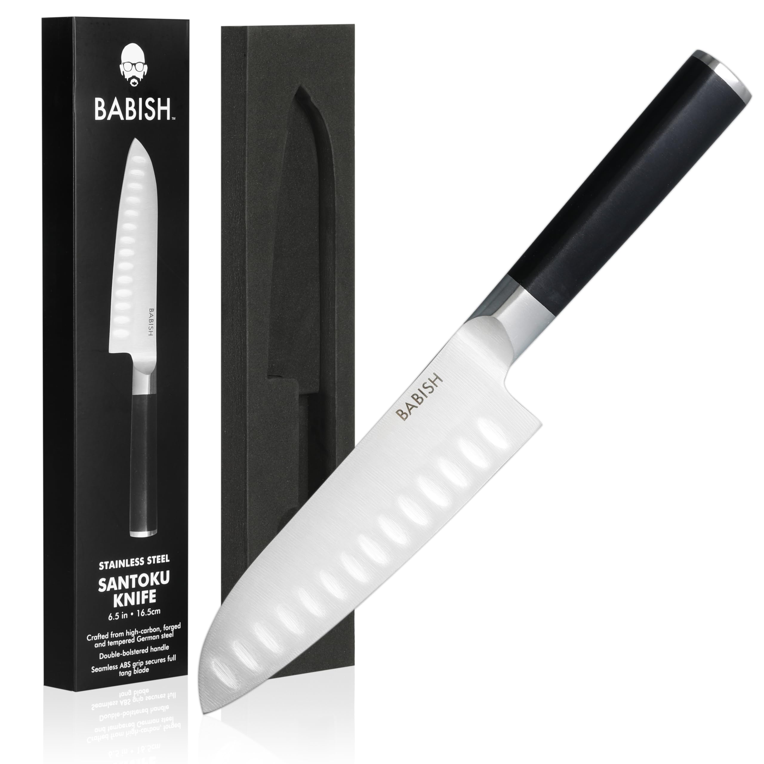 Babish santoku face avant montrant la lame tranchante et finition durable