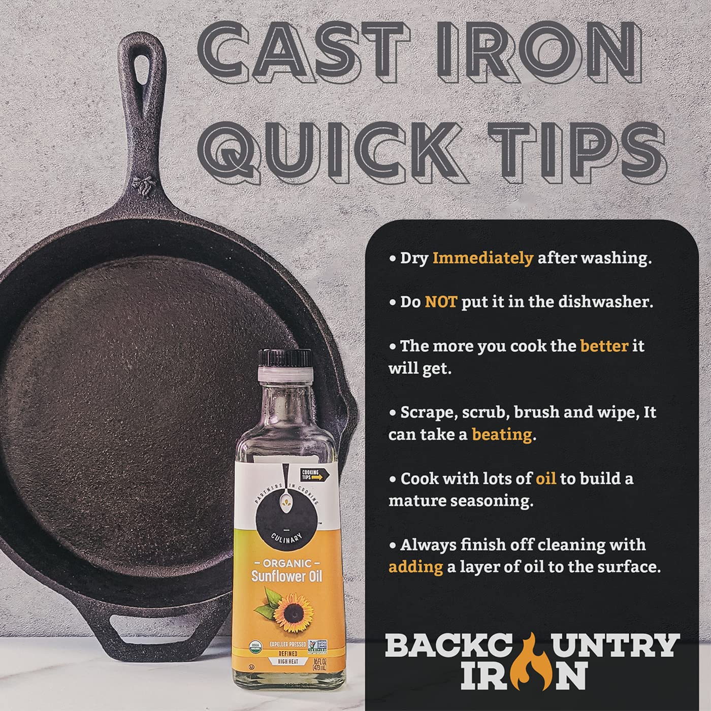 Backcountry Iron détail du bord verseur facilitant le service propre des sauces