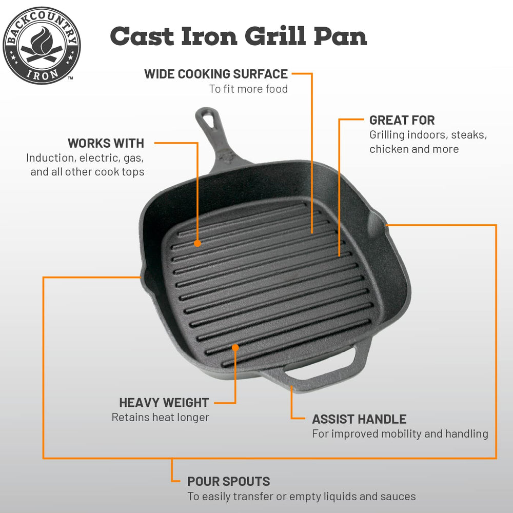Backcountry Iron poêle en usage avec steak, saisie professionnelle et jus réduit