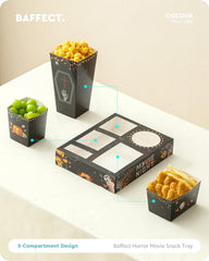 Baffect plateau en usage avec popcorn et bonbons pour confort d'une main