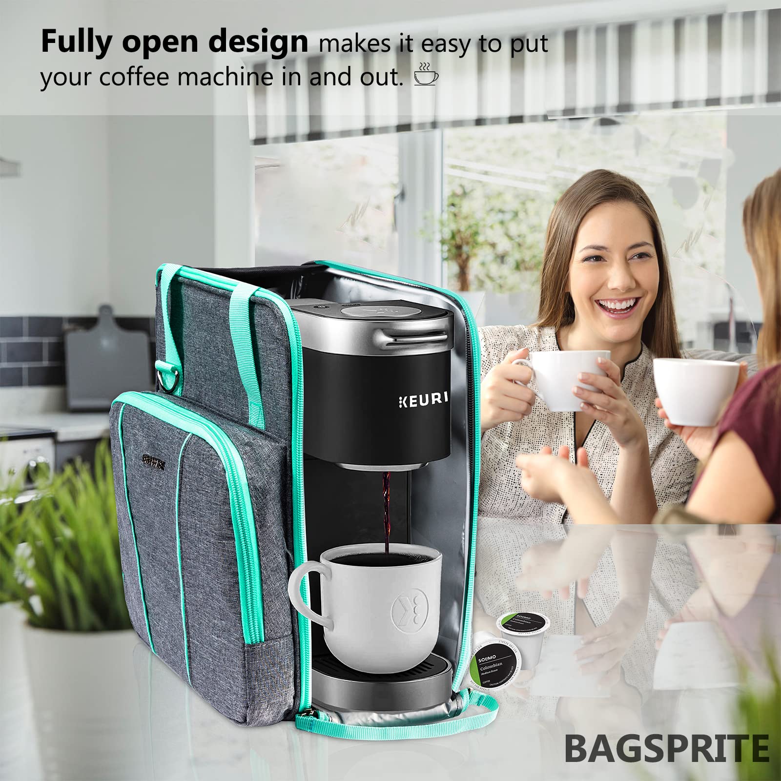 BAGSPRITE comparaison taille avec tasse illustre compacité et gain de place