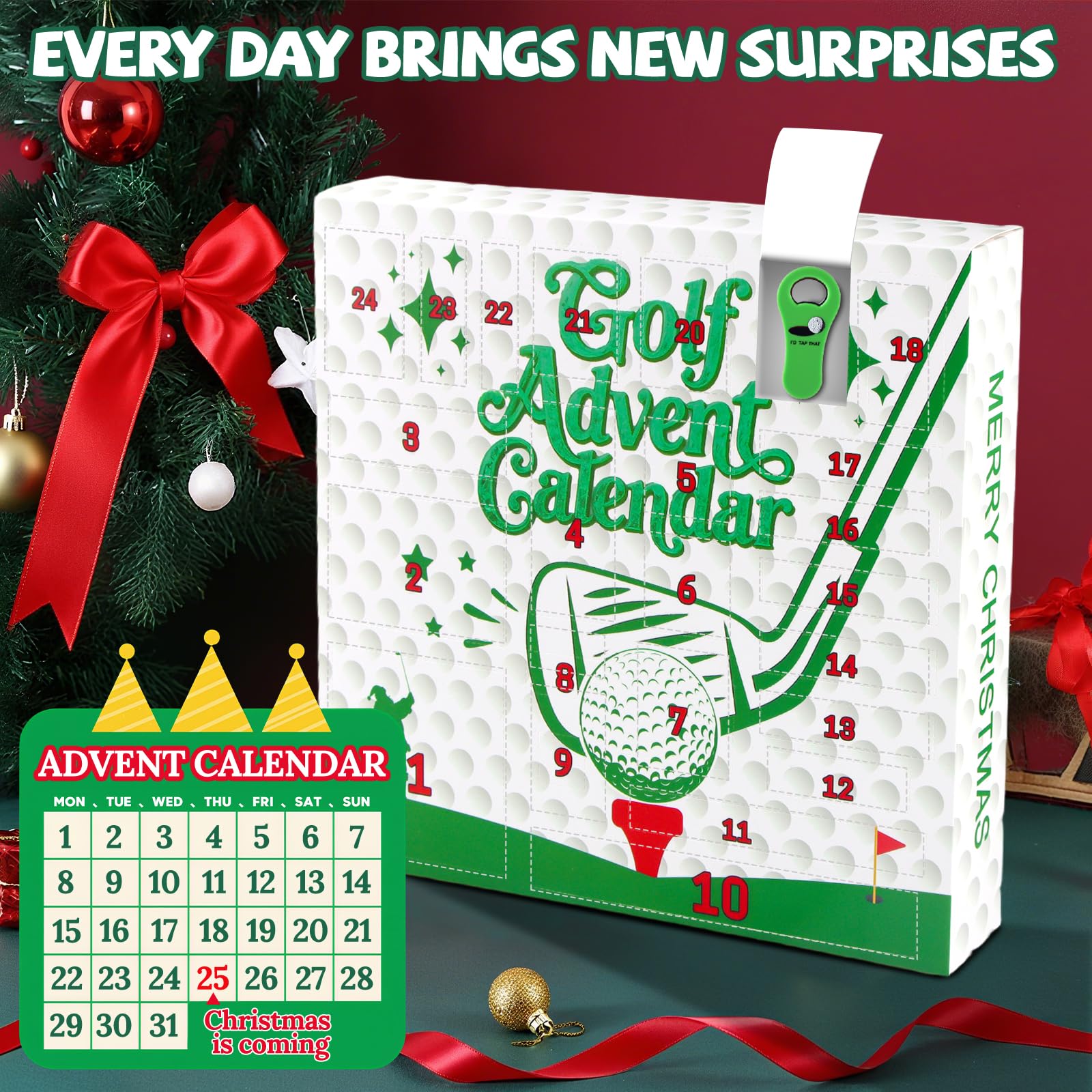 Bailiyake mise en scène décorative dans bureau créant ambiance festive golf