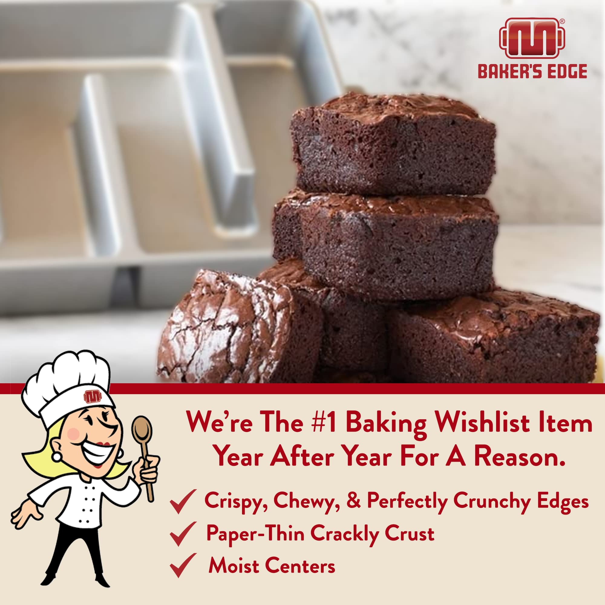 Baker's Edge wedge inséré montrant comment convertir le moule en format 8x8 pour portions plus petites