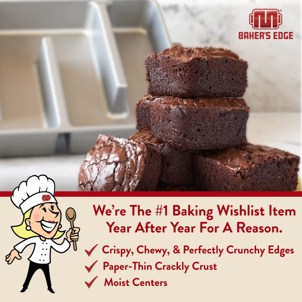 Baker's Edge wedge inséré montrant comment convertir le moule en format 8x8 pour portions plus petites