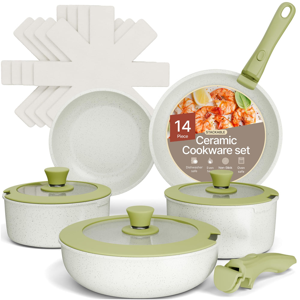 BAKKENMASTER vue avant du set 14 pièces montrant pots, poêles et couvercles — gain de place