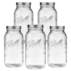 Ball bocal 64oz face montrant l'étiquette et la capacité pour conservation