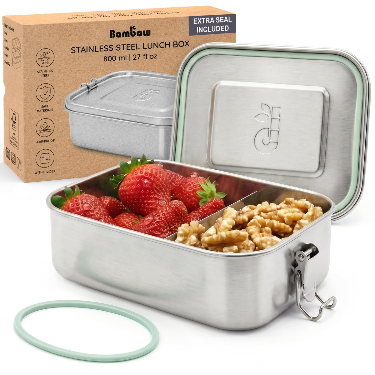 Bambaw boîte bento face ouverte montrant compartiments pratiques et gain de temps