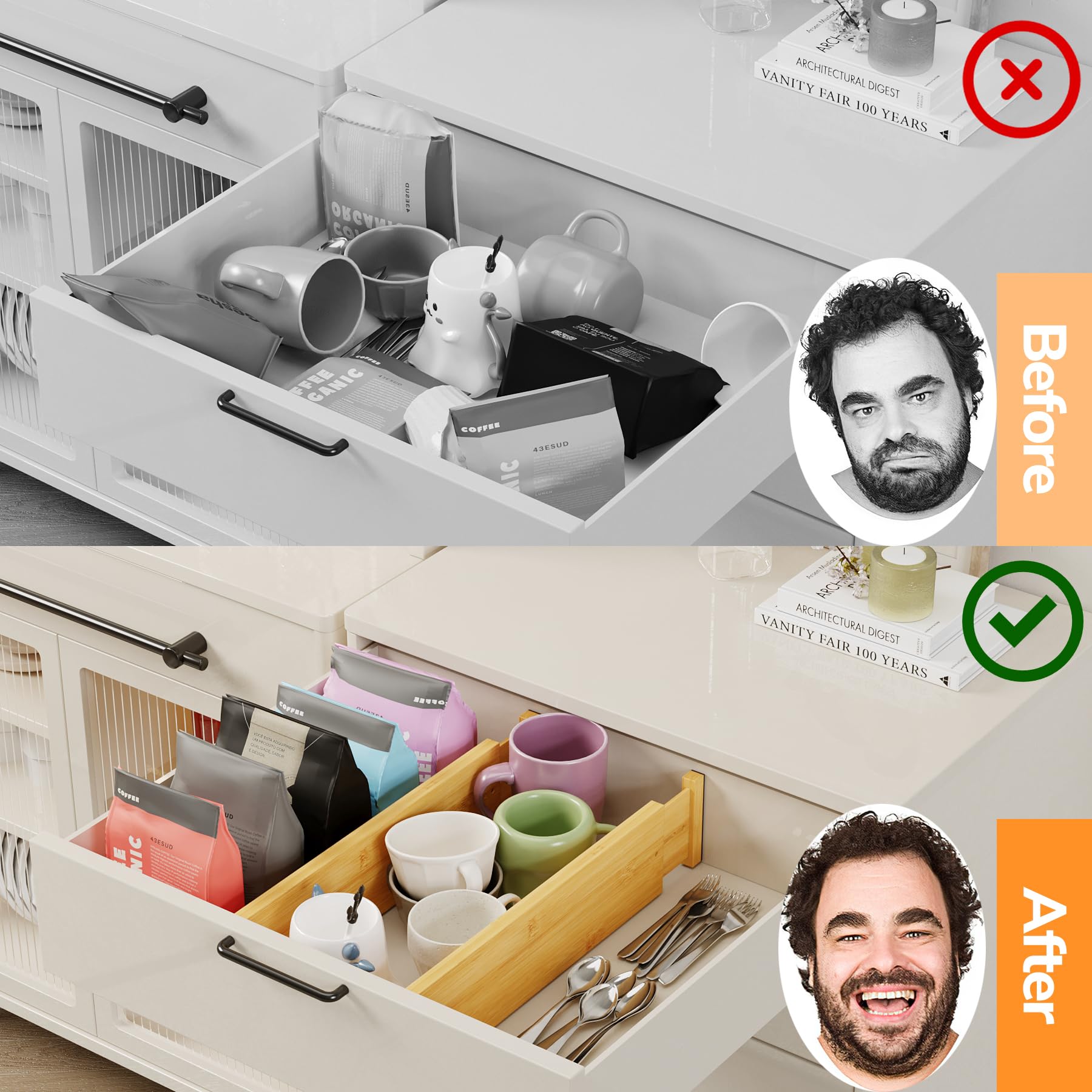 BAMEOS dans commode stylée illustrant rendu personnalisé et propre