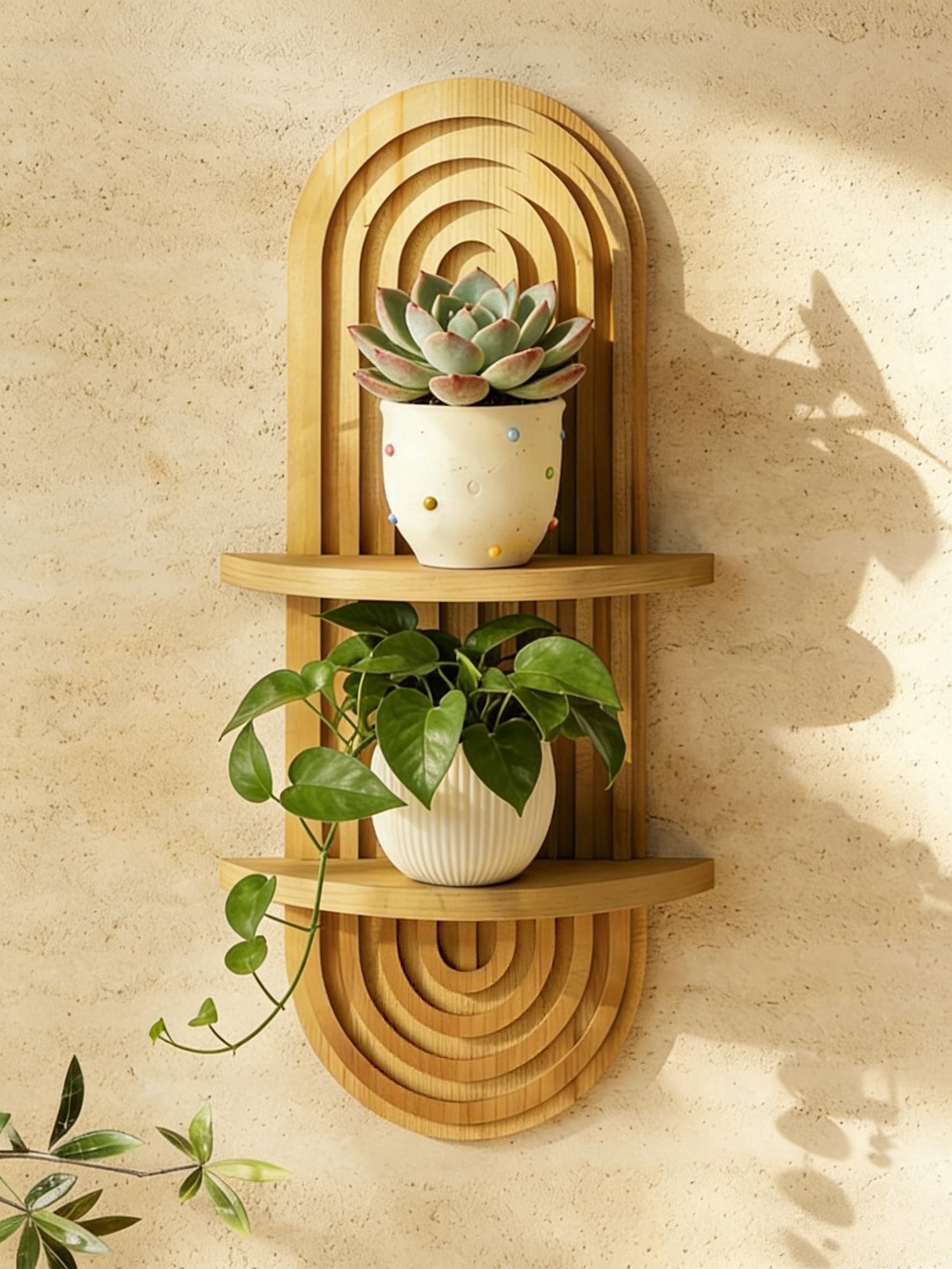 Bamworld étagère murale face présentant plantes et équilibre décoratif