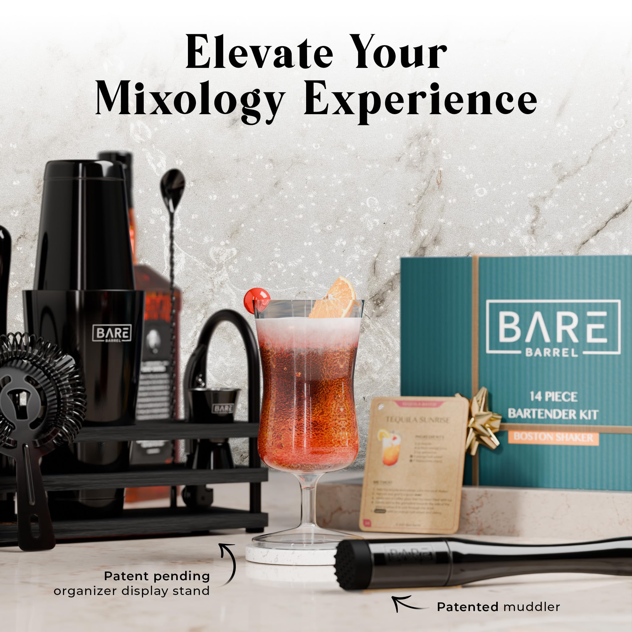 Bare Barrel 35 cartes-recettes disposées, inspiration pour cocktails classiques et variés